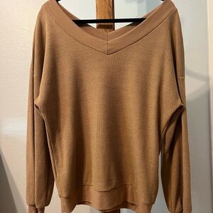 Women's Tan V-Neck Sweater
